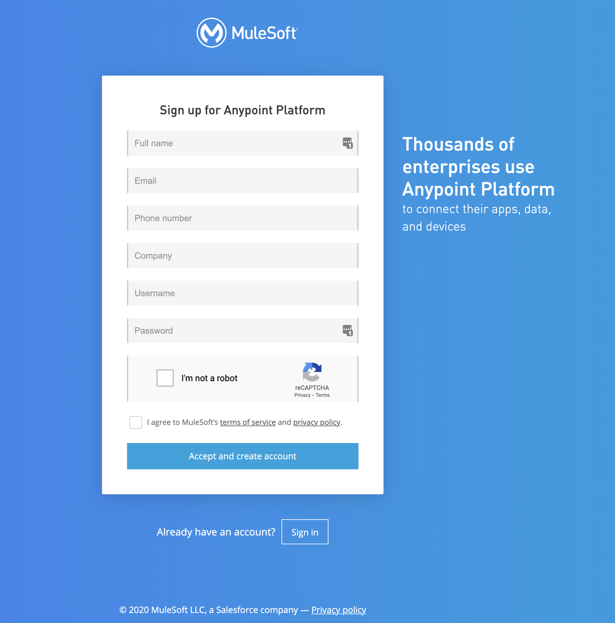 MuleSoft Anypoint Signup MuleSoft Anypoint Signup