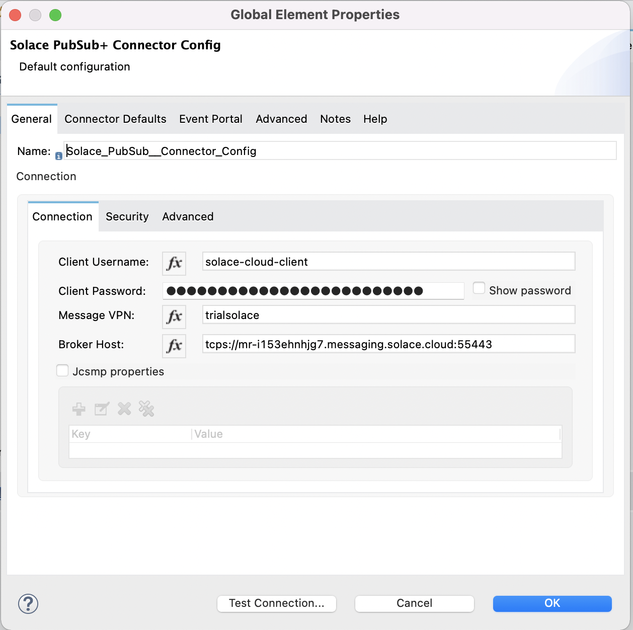 Solace PubSub+ Connection configuration solace-connector-configration