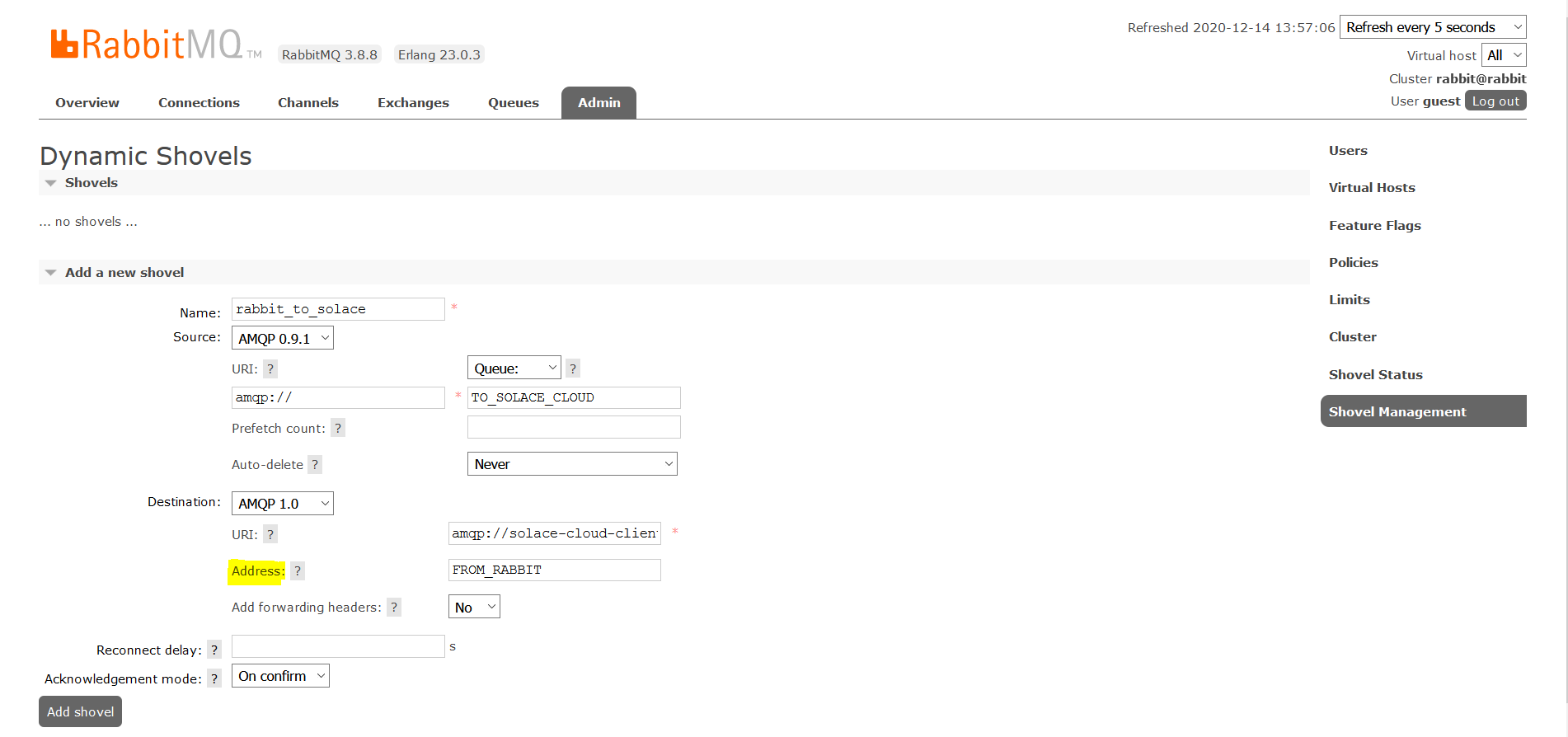 Shovel Solace Connection